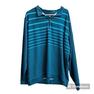 Peter Millar Crown Sport Performance Pullover 1/4  Zip Blue Stripe Embroidered